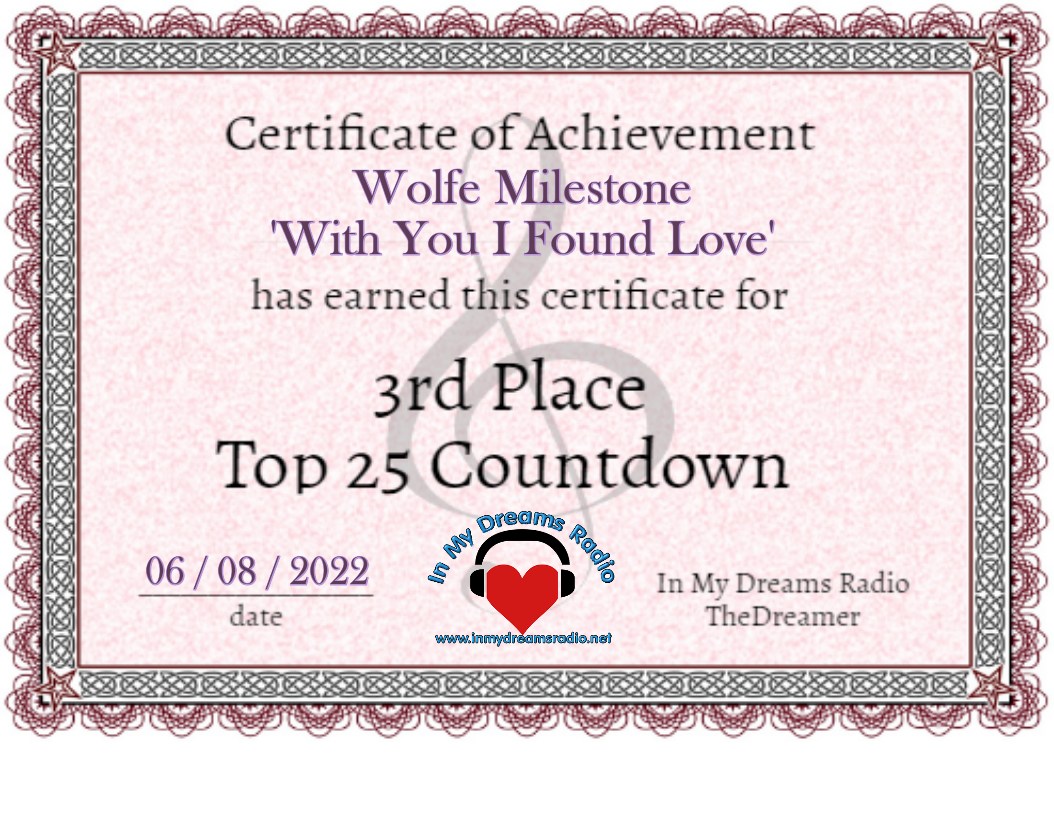 Certificate of Achievement - With You I Found Love - Wolfe Milestone 06/08/2022